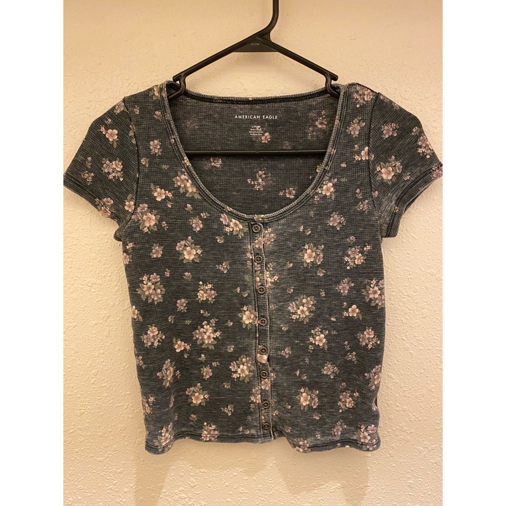 AEO Floral Button Front Crop Top